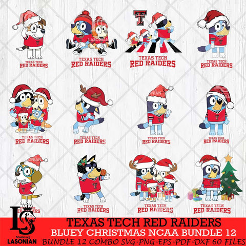 Texas Tech Red Raiders Bluey Christmas NCAA Bundle 12 Cricut File Cut Files , Bluey Cricut , Christmas Svg , Bluey svg , Digital Download, dxf eps png pdf file
