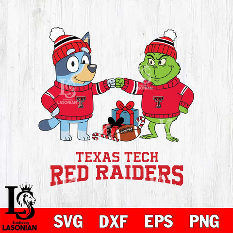 Texas Tech Red Raiders Bluey With Grinch Christmas File Cut, NCAA SVG DXF EPS PNG FILE, Digital Download,Instant Download, Silhouette