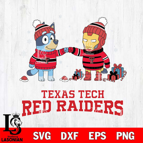 Texas Tech Red Raiders Bluey With Iron man Christmas File Cut, NCAA SVG DXF EPS PNG FILE, Digital Download,Instant Download, Silhouette