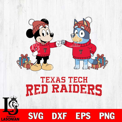 Texas Tech Red Raiders Bluey With Mickey Christmas File Cut, NCAA SVG DXF EPS PNG FILE, Digital Download,Instant Download, Silhouette