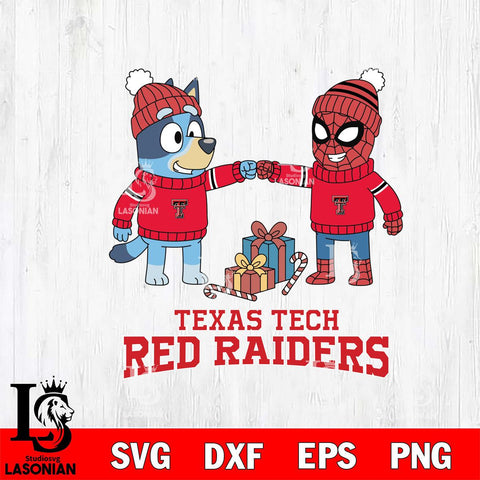 Texas Tech Red Raiders Bluey With Spider man Christmas File Cut, NCAA SVG DXF EPS PNG FILE, Digital Download,Instant Download, Silhouette