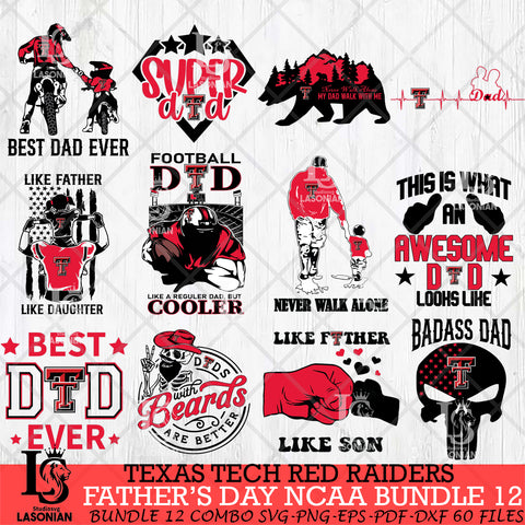 Texas Tech Red Raiders Fathers Day NCAA Bundle 12 Svg Eps Dxf Png File, Digital Download, Instant Download