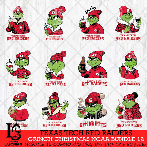 Texas Tech Red Raiders Grinch Christmas NCAA Bundle 12 Svg Eps Dxf Png File,Cricut files, Digital Download, Instant Download