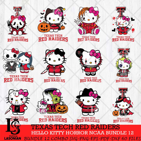Texas Tech Red Raiders Hello Kitty Horror NCAA Bundle 12 SVG Svg Eps Dxf Png File, Digital Download