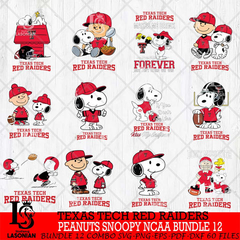 Texas Tech Red Raiders Peanuts Snoopy Player NCAA Bundle 12 SVG DXF EPS PNG FILE,Snoopy File Cut, bundle NCAA Digital Download,Instant Download, Silhouette