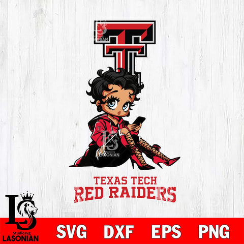 Texas Tech Red Raiders Style Black Fan Girl Betty Boop, Svg Eps Dxf Png File, Digital Download
