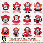 Texas Tech Red Raiders  Pennywise Horror NCAA Bundle 12 SVG Svg Eps Dxf Png File, Digital Download