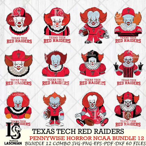 Texas Tech Red Raiders  Pennywise Horror NCAA Bundle 12 SVG Svg Eps Dxf Png File, Digital Download