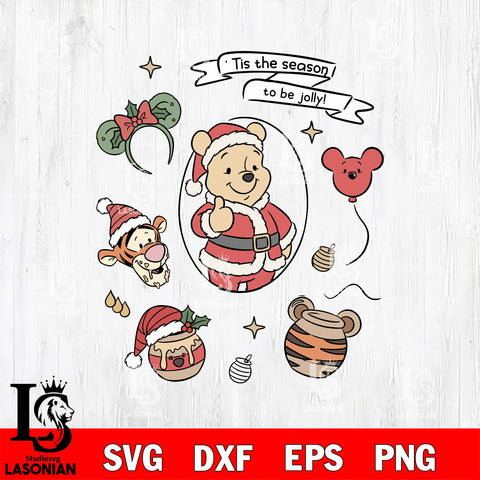 Tis the season to be jolly Winnie The Pooh SVG DXF EPS PNG FILE, Disney svg ,Christmas Digital Download,Instant Download, Silhouette