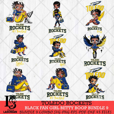 Toledo Rockets Black Fan Girl Betty Boop Bundle 9, Svg Eps Dxf Png File, Digital Download