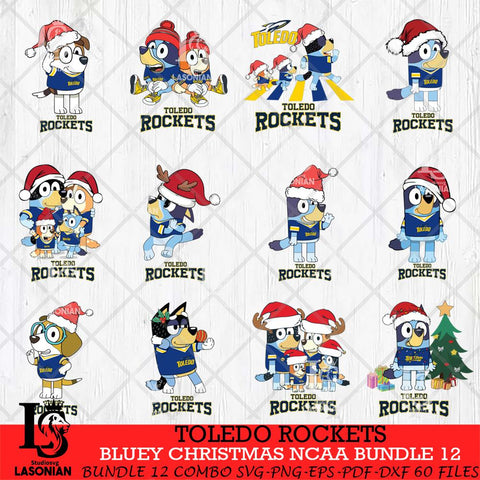 Toledo Rockets Bluey Christmas NCAA Bundle 12 Cricut File Cut Files , Bluey Cricut , Christmas Svg , Bluey svg , Digital Download, dxf eps png pdf file