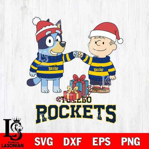 Toledo Rockets Bluey With Charlie Brown Christmas File Cut, NCAA SVG DXF EPS PNG FILE, Digital Download,Instant Download, Silhouette