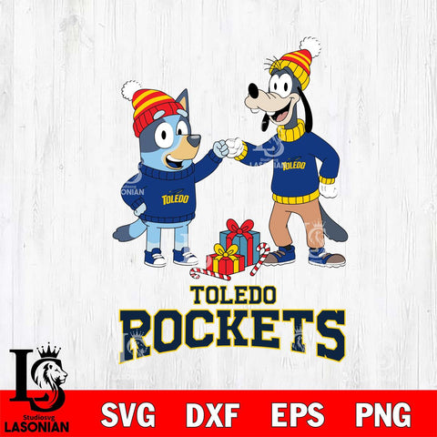 Toledo Rockets Bluey With Goofy Christmas File Cut, NCAA SVG DXF EPS PNG FILE, Digital Download,Instant Download, Silhouette