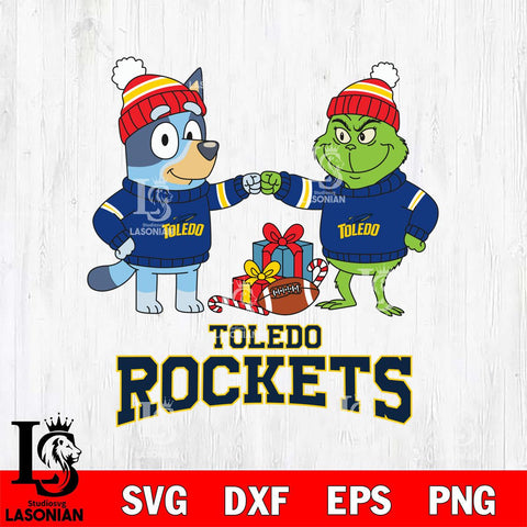Toledo Rockets Bluey With Grinch Christmas File Cut, NCAA SVG DXF EPS PNG FILE, Digital Download,Instant Download, Silhouette
