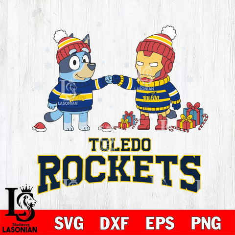 Toledo Rockets Bluey With Iron man Christmas File Cut, NCAA SVG DXF EPS PNG FILE, Digital Download,Instant Download, Silhouette