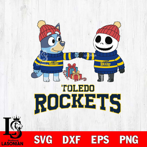 Toledo Rockets Bluey With Jack Skellington Christmas File Cut, NCAA SVG DXF EPS PNG FILE, Digital Download,Instant Download, Silhouette