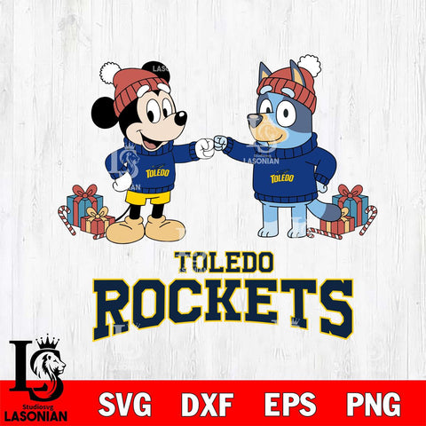 Toledo Rockets Bluey With Mickey Christmas File Cut, NCAA SVG DXF EPS PNG FILE, Digital Download,Instant Download, Silhouette