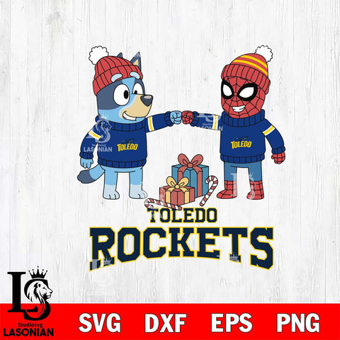 Toledo Rockets Bluey With Spider man Christmas File Cut, NCAA SVG DXF EPS PNG FILE, Digital Download,Instant Download, Silhouette