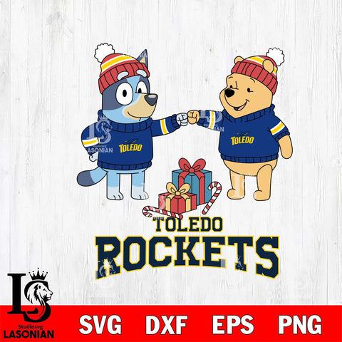Toledo Rockets Bluey With Winnie The Pooh Christmas File Cut, NCAA SVG DXF EPS PNG FILE, Digital Download,Instant Download, Silhouette