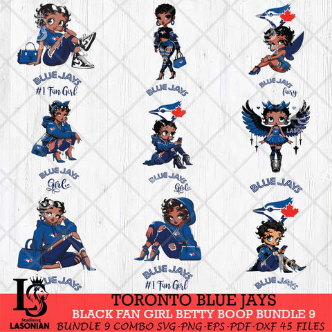 Toronto Blue Jays Black Fan Girl Betty Boop Bundle 9, Svg Eps Dxf Png File, Digital Download