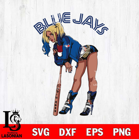 Toronto Blue Jays Black Fan Girl Harley Quinn MLB Svg Eps Dxf Png File, Digital Download, Instant Download