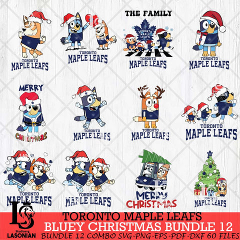 Toronto Maple Leafs Bluey Happy Christmas Bundle 12 Svg Eps Dxf Png File, Digital Download
