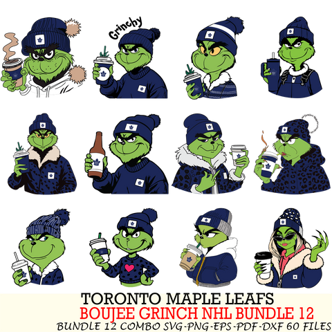 Toronto Maple Leafs  Boujee Grinch NHL Bundle 12 SVG Eps Dxf Png File, Digital Download, Instant Download