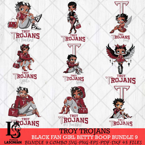 Troy Trojans Black Fan Girl Betty Boop Bundle 9, Svg Eps Dxf Png File, Digital Download