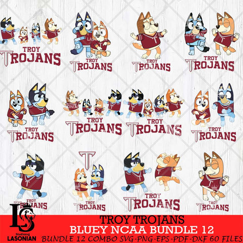 Troy Trojans Bluey Dace Mode NCAA Bundle 12 SVG Eps Dxf Png File, Digital Download, Instant Download