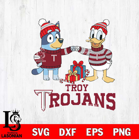 Troy Trojans Bluey With Donald Duck Christmas File Cut, NCAA SVG DXF EPS PNG FILE, Digital Download,Instant Download, Silhouette