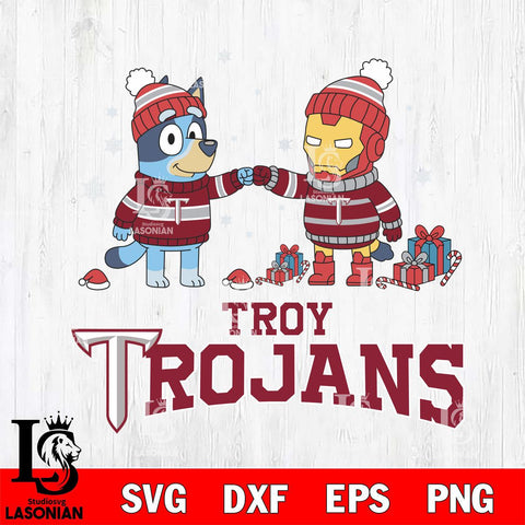 Troy Trojans Bluey With Iron man Christmas File Cut, NCAA SVG DXF EPS PNG FILE, Digital Download,Instant Download, Silhouette