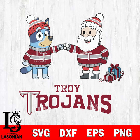 Troy Trojans Bluey With Satan Christmas File Cut, NCAA SVG DXF EPS PNG FILE, Digital Download,Instant Download, Silhouette