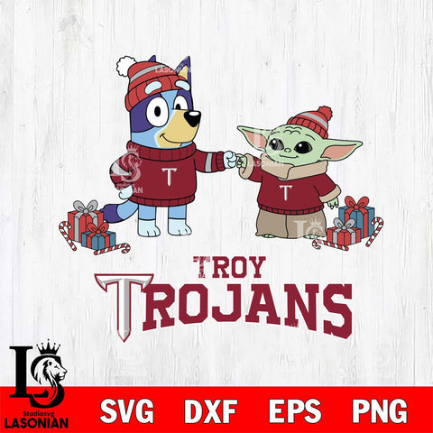 Troy Trojans Bluey With Yoda Christmas File Cut, NCAA SVG DXF EPS PNG FILE, Digital Download,Instant Download, Silhouette