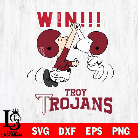 Troy Trojans Charlie Brown and Snoopy Win Svg Eps Dxf Png File, NCAA svg , Digital Download , Instant Download, Cricut File