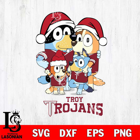 Troy Trojans Christmas Bluey Family Sport Cut Files,Bluey Cricut,Christmas Svg , Bluey svg , Digital Download, dxf eps png pdf file