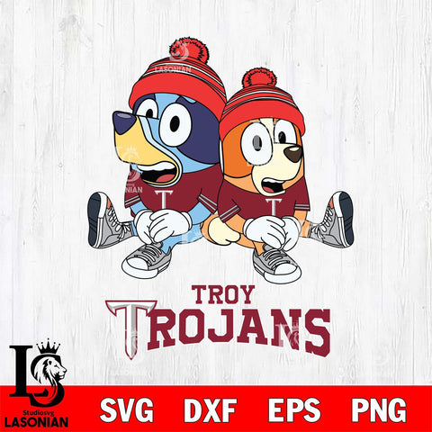 Troy Trojans Christmas Bluey & Bingo Sit Cut Files,Bluey Cricut,Christmas Svg , Bluey svg , Digital Download, dxf eps png pdf file