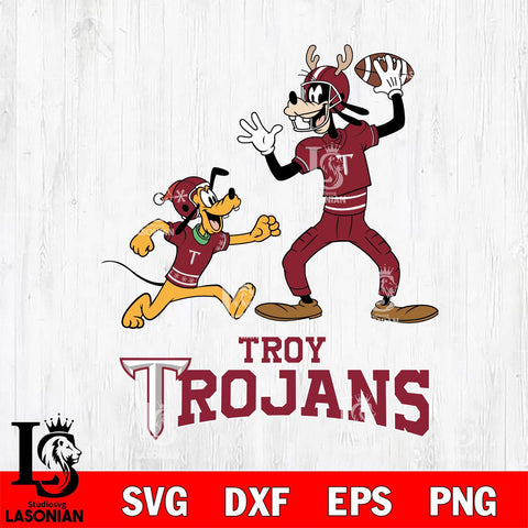 Troy Trojans Goofy & Pluto Football Cricut,Christmas SVG DXF EPS PNG FILE, NCAA Digital Download,Instant Download, Silhouette