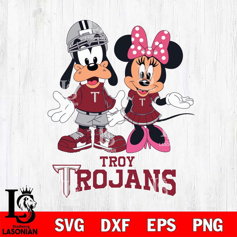 Troy Trojans Goofy and Minnie mouse Football SVG DXF EPS PNG FILE,NCAA svg ,Football Digital Download,Instant Download, Silhouette