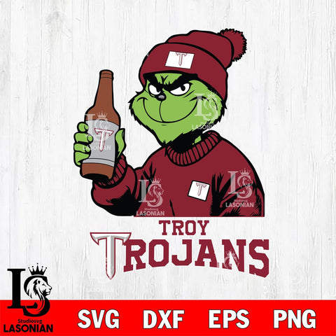 Troy Trojans Grinch Drinking Beer Christmas Cut Files Cricut, Svg Dxf Eps Png file, Digital download , Silhouette