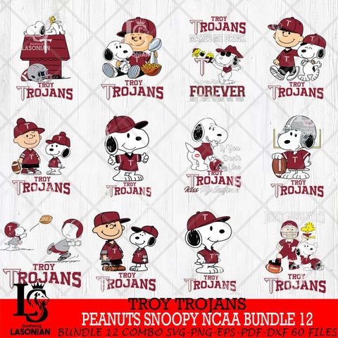 Troy Trojans Peanuts Snoopy Player NCAA Bundle 12 SVG DXF EPS PNG FILE,Snoopy File Cut, bundle NCAA Digital Download,Instant Download, Silhouette