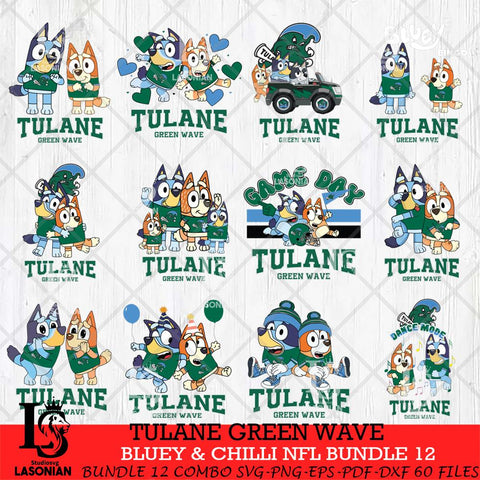 Tulane Green Wave Bluey & Bingo Bundle 12 SVG Svg Eps Dxf Png File, Bundle NCAA svg, Digital Download, Instant Download