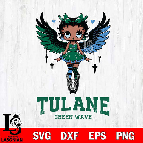 Tulane Green Wave Anglel Black Fan Girl Betty Boop, Svg Eps Dxf Png File, Digital Download