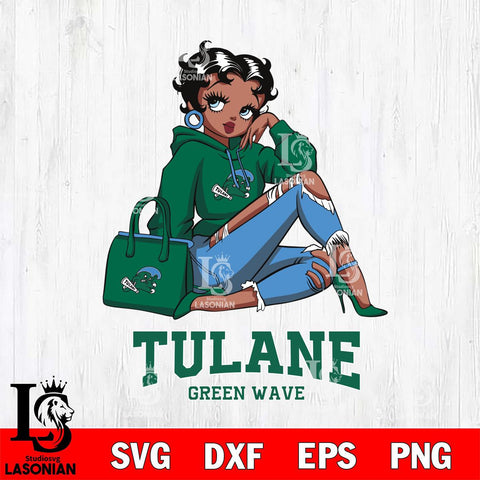Tulane Green Wave Awesome Black Fan Girl Betty Boop, Svg Eps Dxf Png File, Digital Download