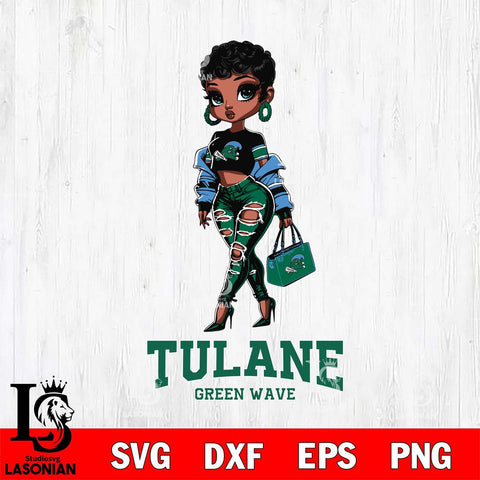 Tulane Green Wave Beautiful Black Fan Girl, Svg Eps Dxf Png File, Digital Download