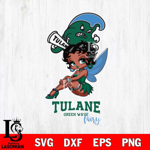 Tulane Green Wave Beauty Black Fairy Betty Boop, Svg Eps Dxf Png File, Digital Download