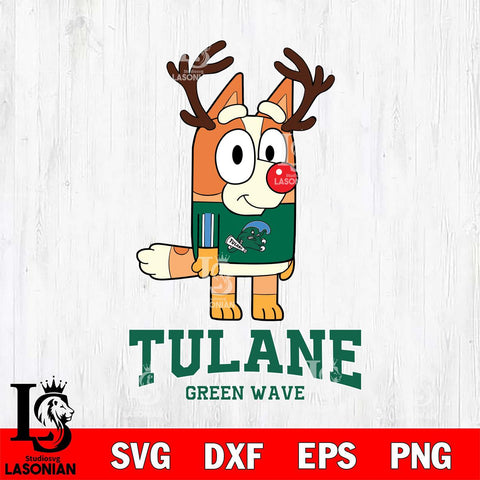 Tulane Green Wave Bluey Chilli Christmas Deer Svg Eps Dxf Png File, Digital Download