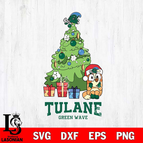 Tulane Green Wave Bluey Chilli Christmas Tree Svg Eps Dxf Png File, Digital Download