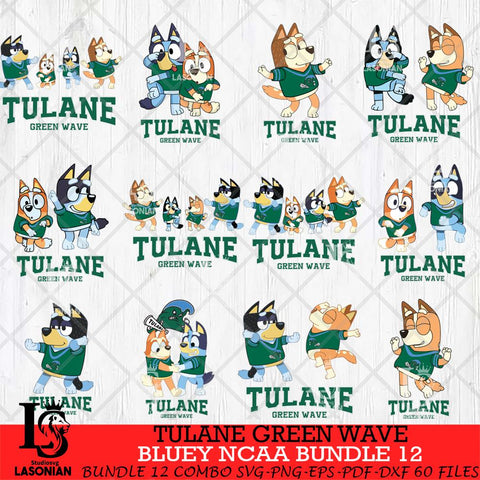 Tulane Green Wave Bluey Dace Mode NCAA Bundle 12 SVG Eps Dxf Png File, Digital Download, Instant Download