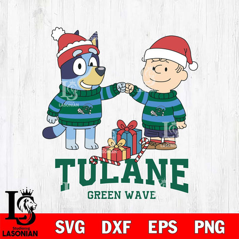 Tulane Green Wave Bluey With Charlie Brown Christmas File Cut, NCAA SVG DXF EPS PNG FILE, Digital Download,Instant Download, Silhouette