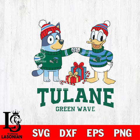Tulane Green Wave Bluey With Donald Duck Christmas File Cut, NCAA SVG DXF EPS PNG FILE, Digital Download,Instant Download, Silhouette